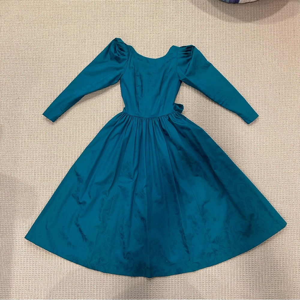 Vintage 1980’s Green Damask Laura Ashley Tea Dress